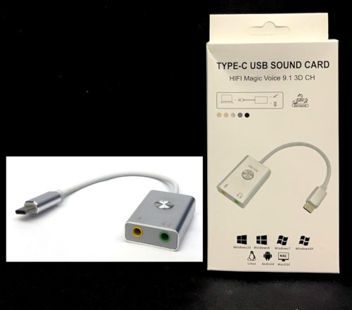 Type C Sound Card 9.1 3D CH (Type C to 2x3.5mm Audio Jack)